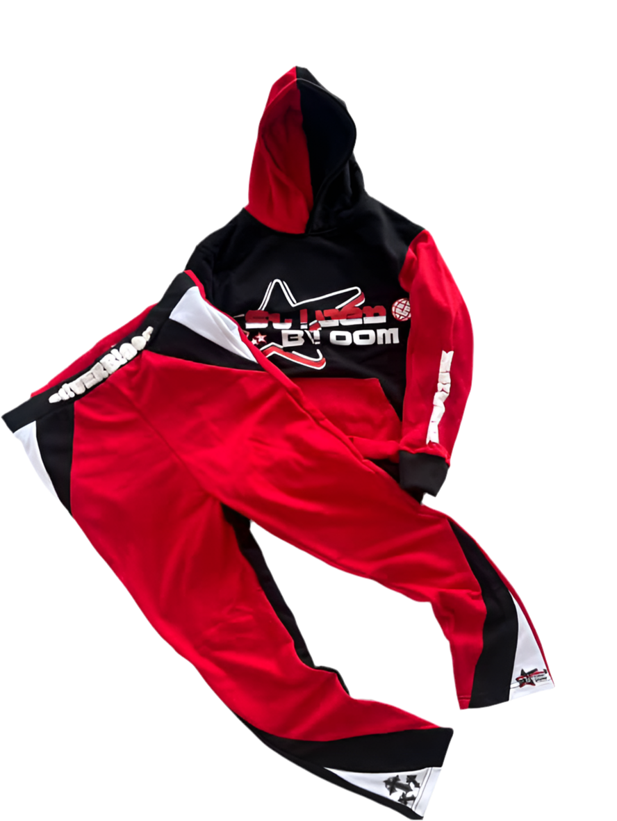 Silver Bloom Full Tracksuit Red/Black