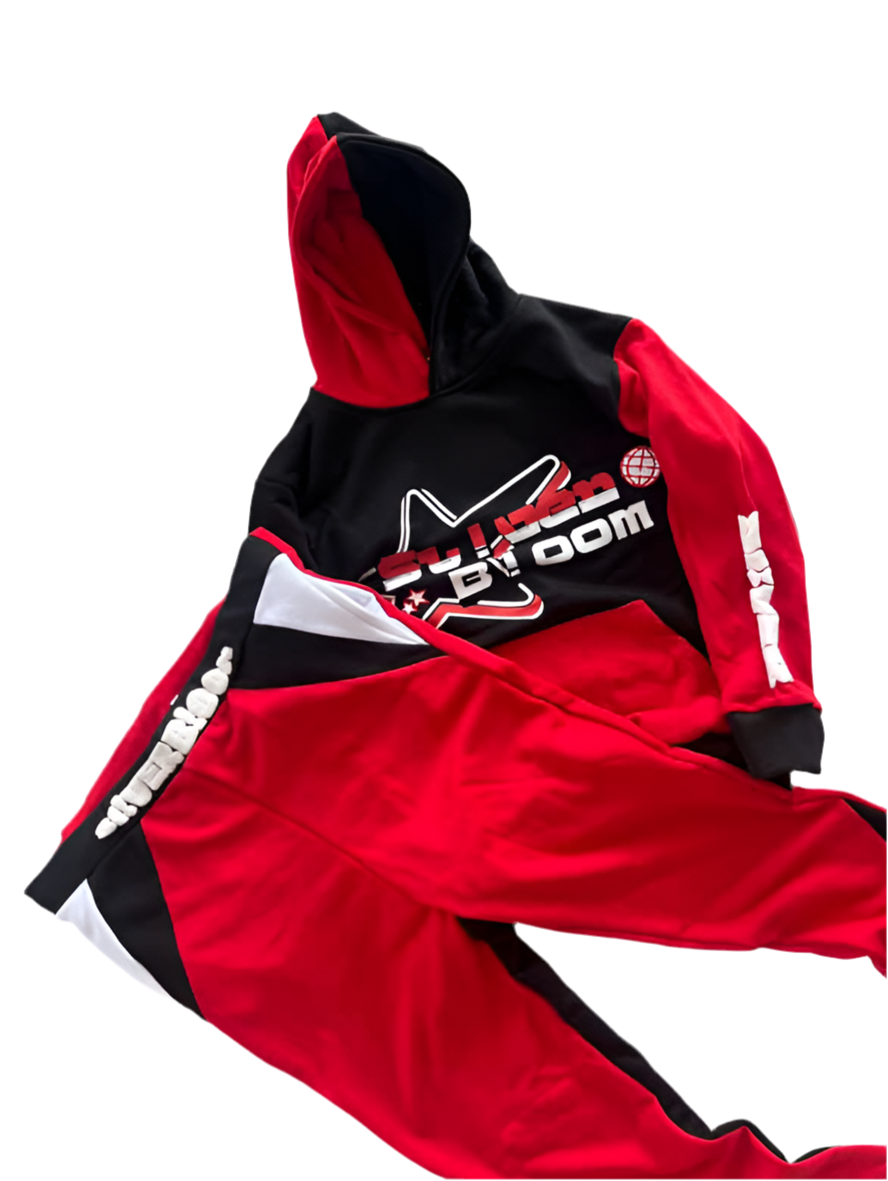 Silver Bloom Full Tracksuit Red/Black